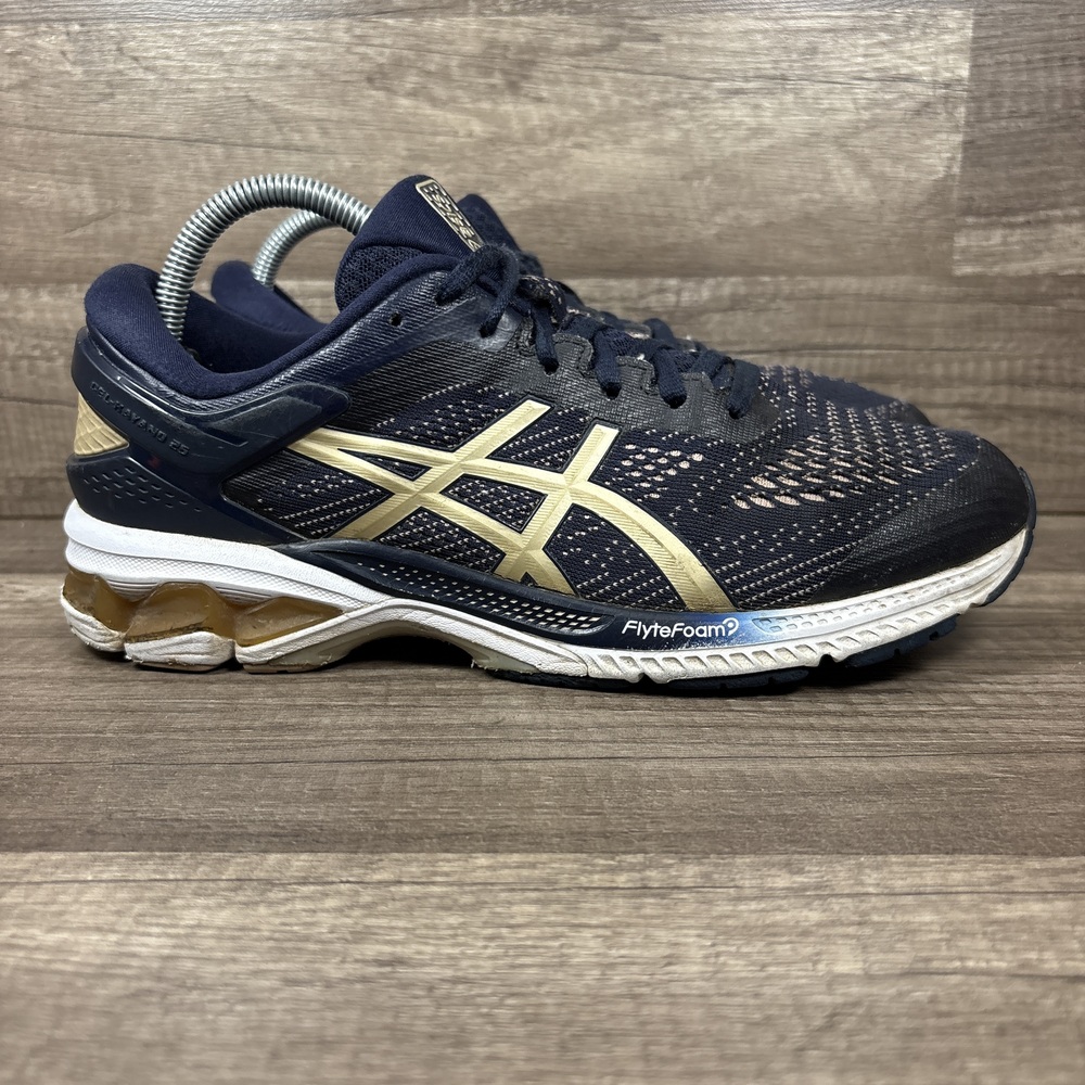 Asics Gel-Kayano 26 Blue Gold Womens US Size 10 Wide 1012A459 Running Shoes